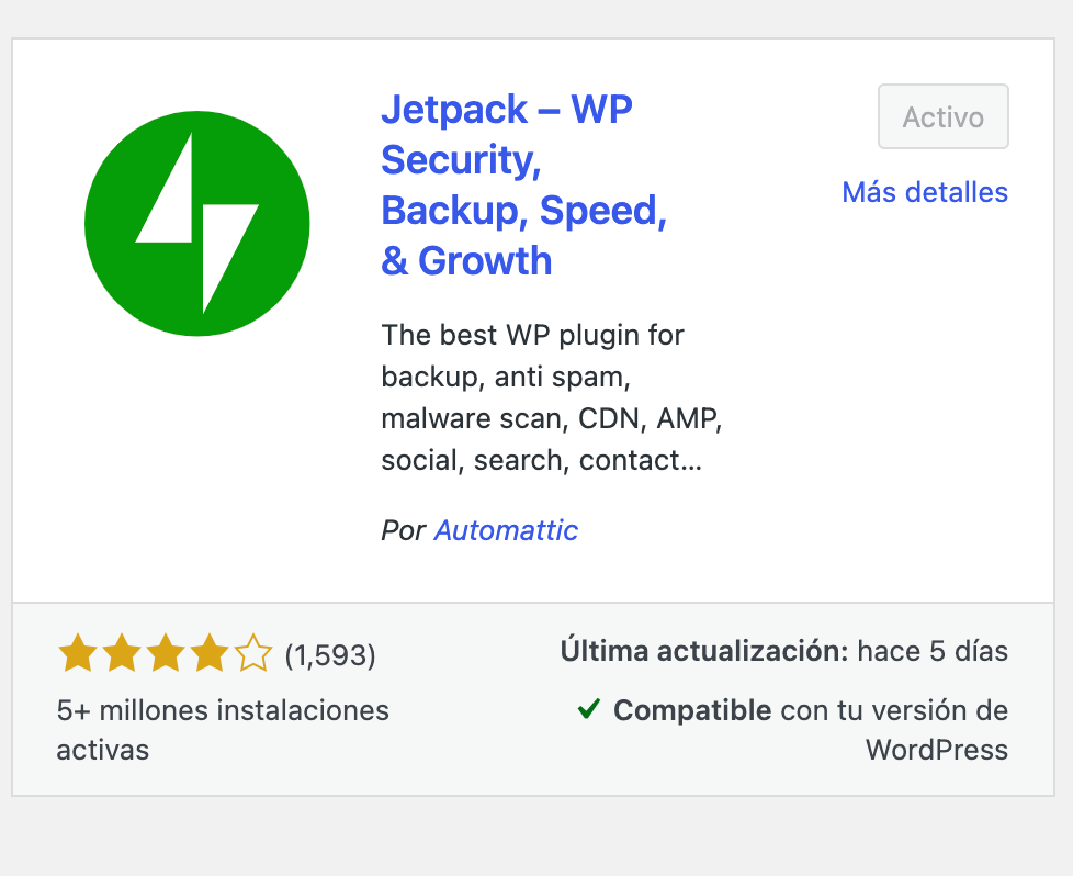 Muestra el plugin Jetpack